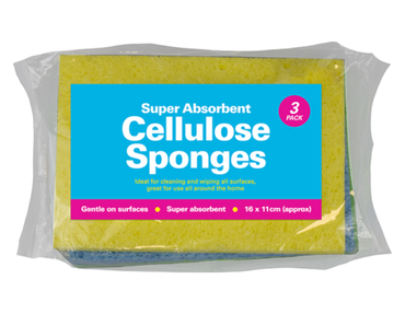 3 Pack Cellulose Sponge Scourers Wipes Cleans Scrub Pads Thick Strong Absorbent - ZYBUX